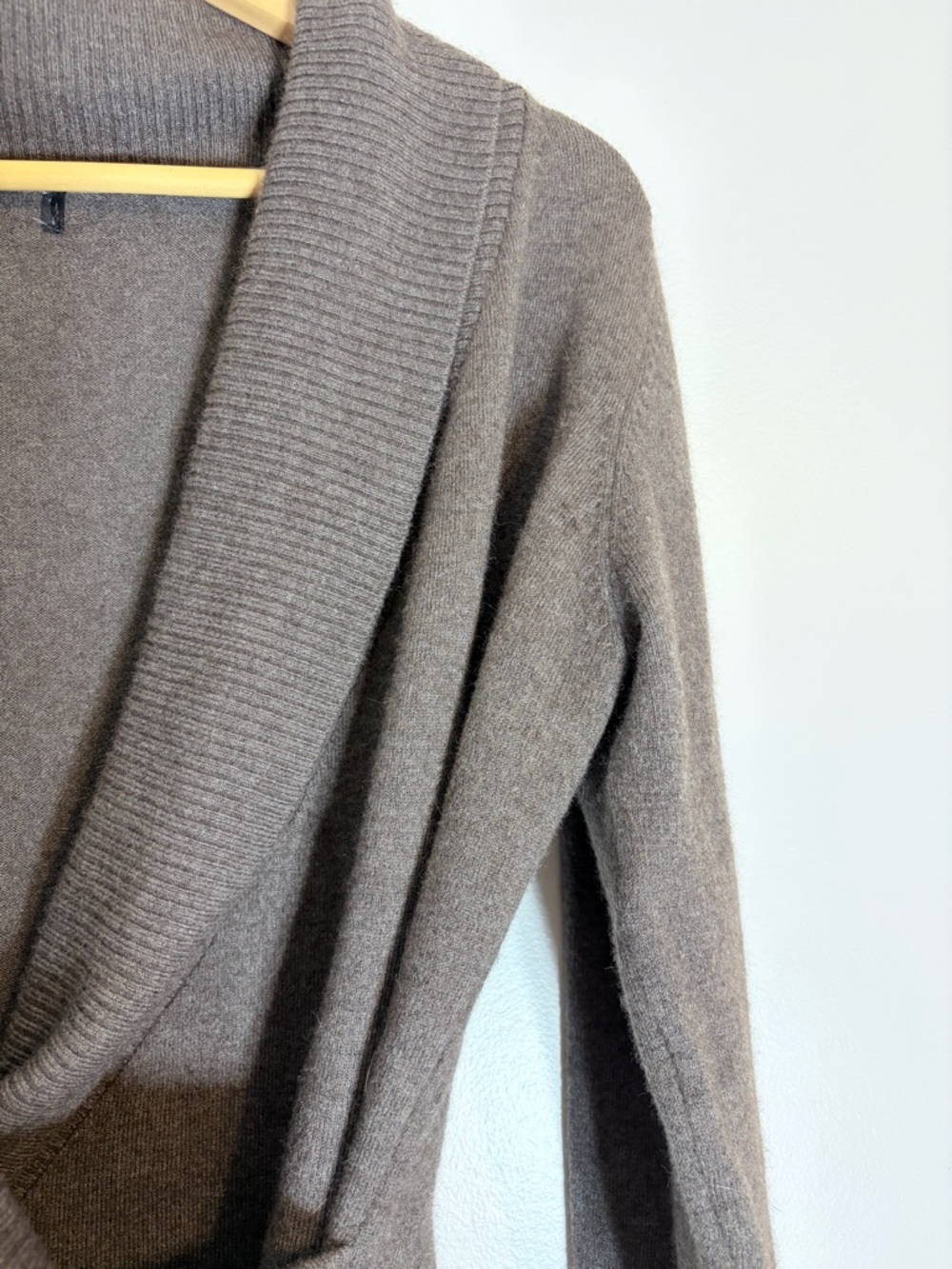 Angora Blend Taupe Wrap Sweater Buckle Detail. Elevated Cozy Chic - Picture 3 of 8